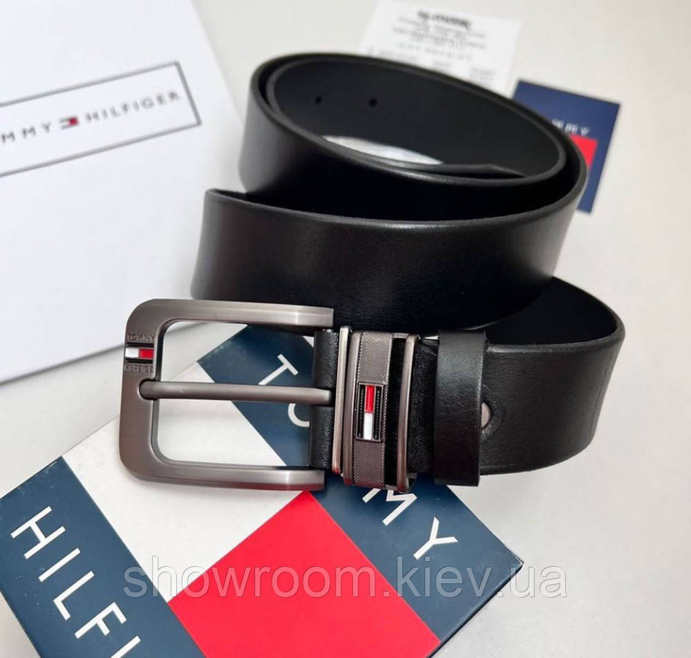 Чоловічий шкіряний брендовий ремінь (070) чорний Київ - фото 1