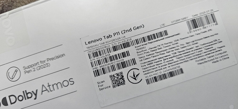New планшет Lenovo Tab P11 (2nd Gen) TB350XU 6/128GB 4G Storm Grey. Київ - фото 5