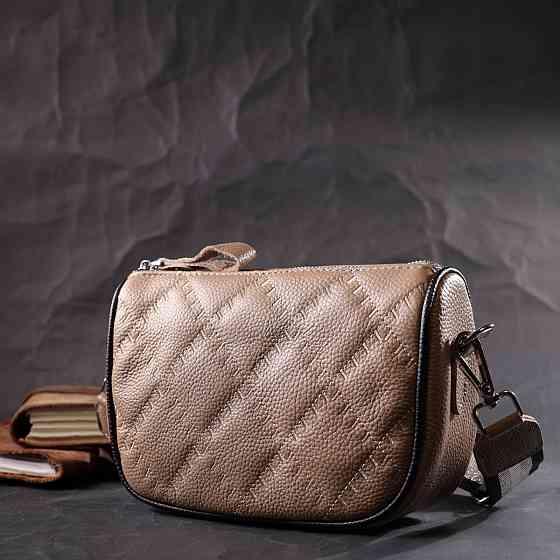 Напівкругла сумка крос-боді для жінок з натуральної шкіри Бежева (Vintage) Київ