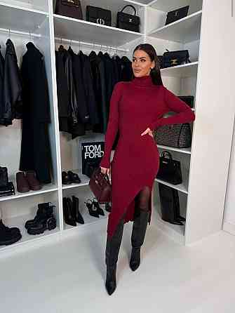 Женское романтичное теплое платье-гольф с разрезом по ножке ангора рубчик Бургунди, 42/44 Одесса