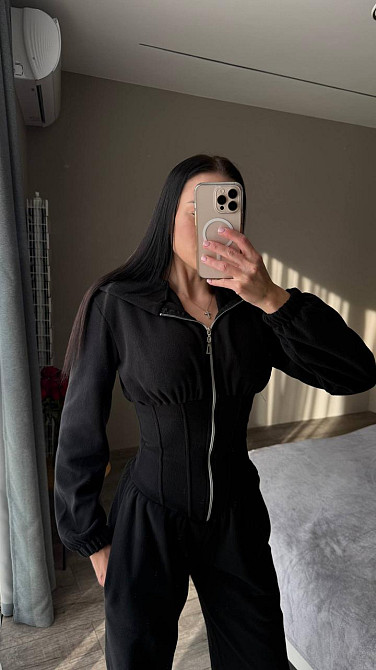 Жіночий стильний теплий корсетний комбінезон двосторонній фліс Чорний, 42/44 Одеса - фото 3