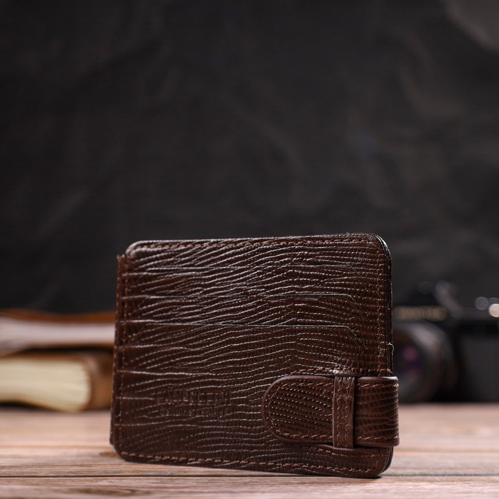 Фактурный зажим для денег из натуральной кожи с тиснением Коричневый (CANPELLINI) Киев - изображение 3