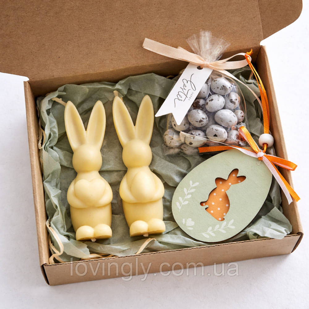 Подарунок на Великдень «Милі зайчики з сюрпризом» – дві свічки-зайчики, крашанки в шоколаді Ірпінь - фото 5