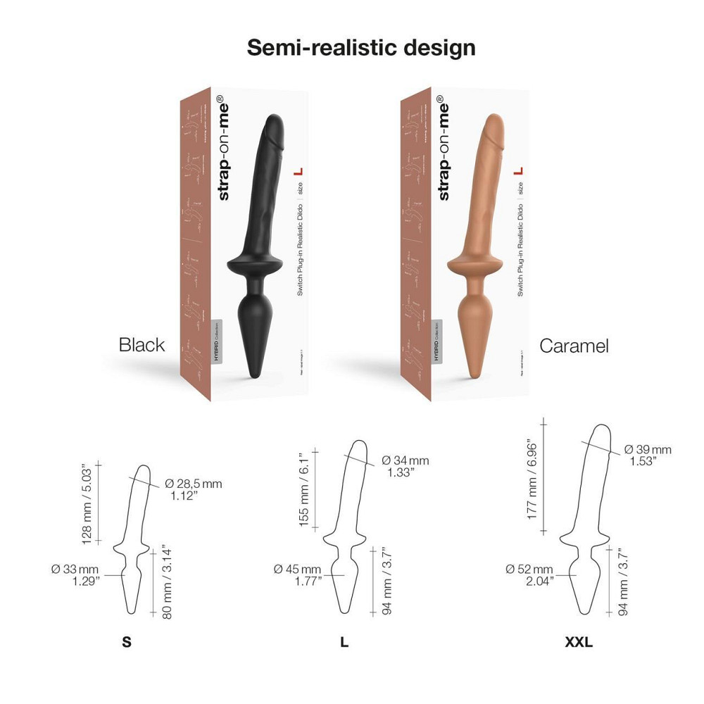 Анальная пробка с дилдо 2в1 Strap-On-Me SWITCH PLUG-IN REALISTIC DILDO Black L, диаметр 4,5/3,4 см Sex Aura Киев - изображение 3