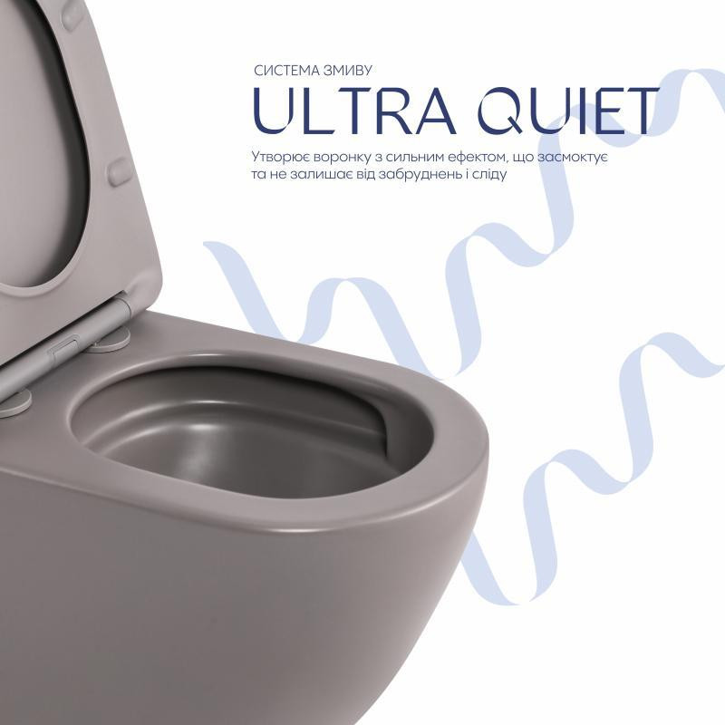 Унітаз підвісний Qtap Robin Ultra Quiet 520×365×340 мм, Stone grey, із сидінням Slim Duroplast/Soft-close/Quick Release Київ - фото 5
