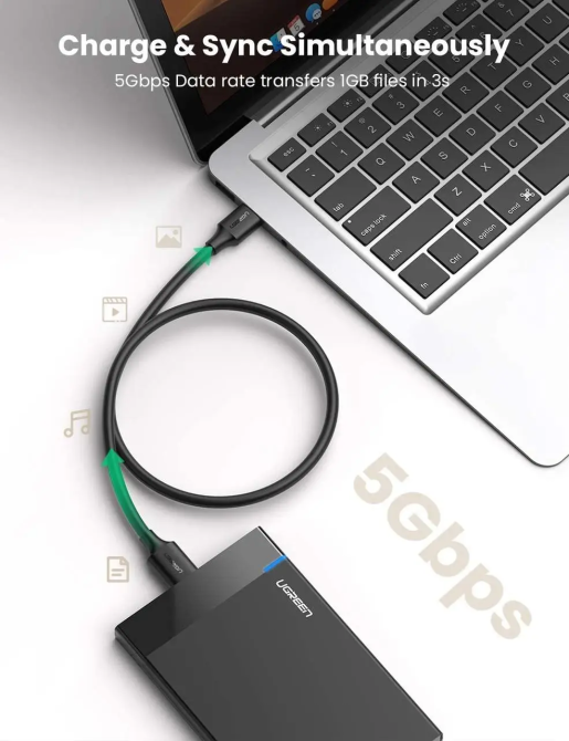 Кабель UGREEN US130 USB 3.0 A Male to Micro USB 3.0 Male Cable 2m (Black)(UGR-10843) Киев - изображение 2