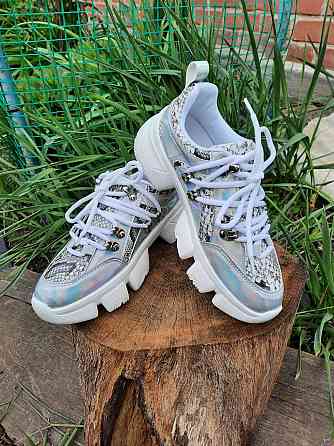 -Женские Кроссовки на Танкетке Серебристые Слипоны Мокасины на Платформе (размеры: 37,38,39) - 275-1 Днепр