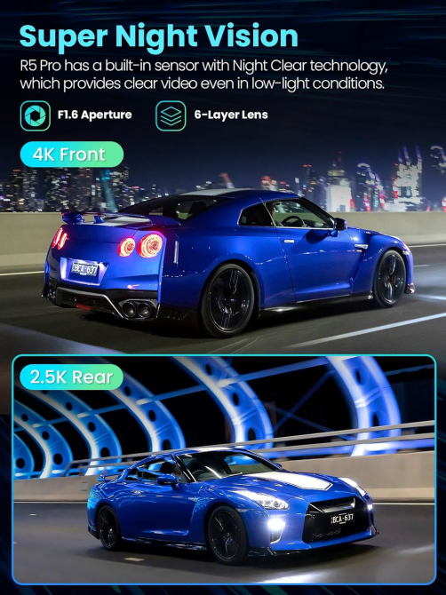Видеорегистратор ALLTOTIVE R5 Pro 4K + 2.5K, 2 камеры, Wi-Fi 5 ГГц, GPS, карта 128 ГБ, IPS 3,16″, WDR Киев - изображение 8