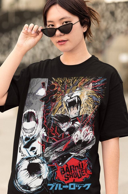 Футболка для хлопчика з аніме принтом Блуе Локк Кунігамі Рін оверсайз (зріст від 165 до 180) Чорний AnimeJ1156m Дніпро - фото 2