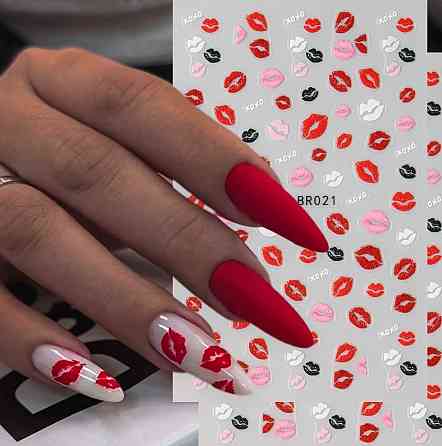 Наклейки для ногтей губы поцелуи XOXO 2 листа самоклеящиеся Киев