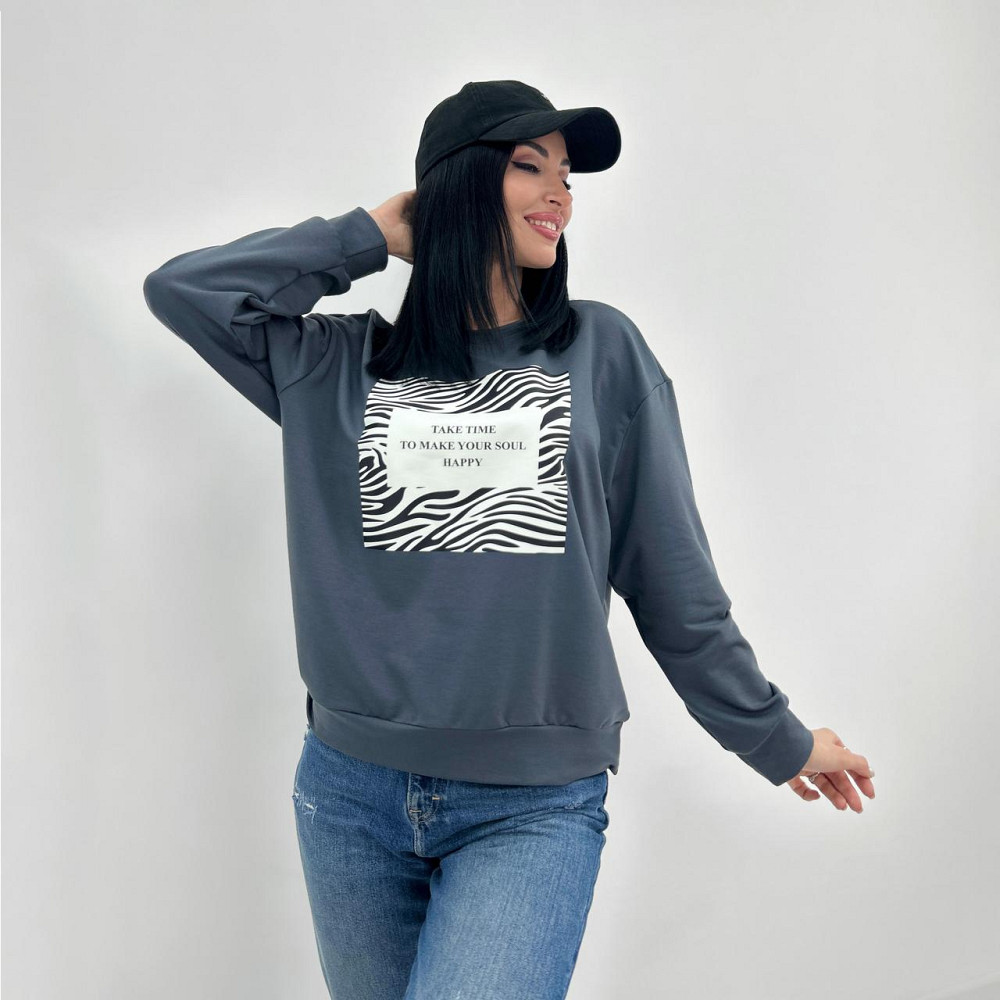 Женский свитшот с анималистичным принтом Wild 42-44, Графит Киев - изображение 1