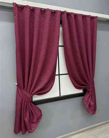 Комплект коротких штор VR-Textil Лен Саванна № 571ш Бордовый 130х170 см 2 шт (35-0354) Киев