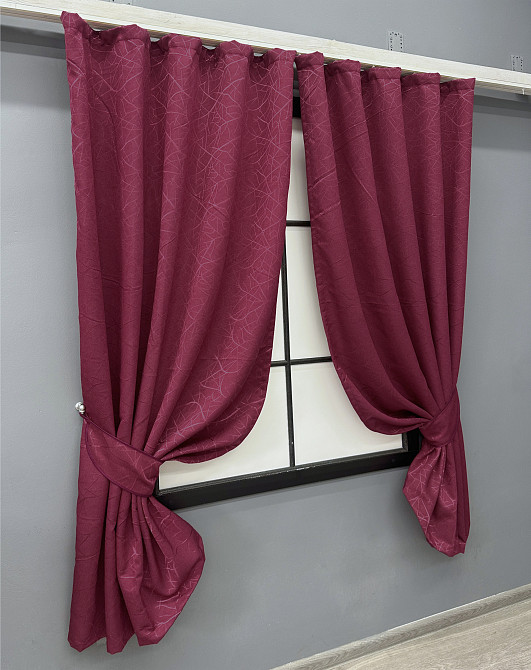Комплект коротких штор VR-Textil Льон Савана № 571ш Бордовий 130х170 см 2 шт (35-0354) Київ - фото 2