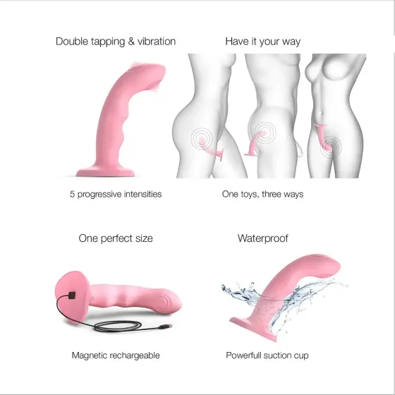 Насадка для страпону з подвійною точковою пульсацією Strap-On-Me TAPPING DILDO WAVE - CORAL PINK Львів
