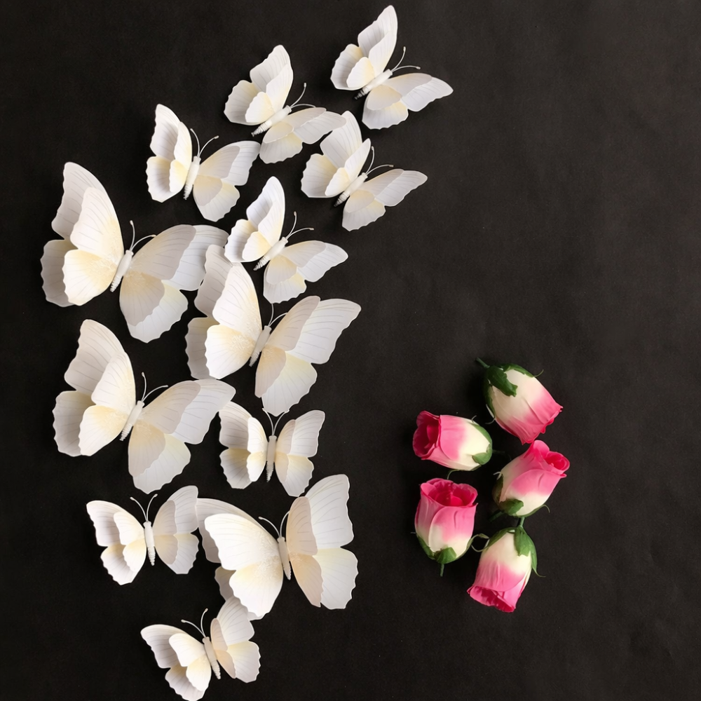Метелики на стіну 3D декоративні наклейки метелики для декору кімнати та інтер'єру 12 штук білий Київ - фото 3