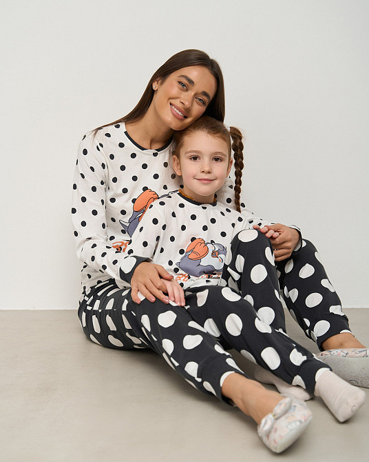 Женская пижама со штанами - Пингвин - в горошек - Family look мама/дочка Nicoletta 96717 XL Киев - изображение 3