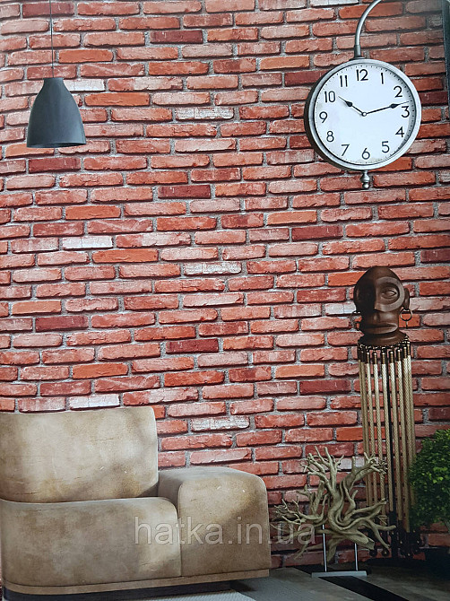 Шпалери вініл на флізеліні гарячого тиснення DU&KA Natura1.06х10 під цеглу цегляні коричневі з глянцем Київ - фото 1