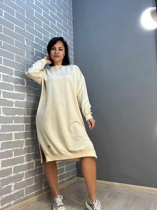 Сукня жіноча MY CITY 8211 спортивна середня довжина розрізи знизу резинка двунитка one size, молочний, one size Київ - фото 3