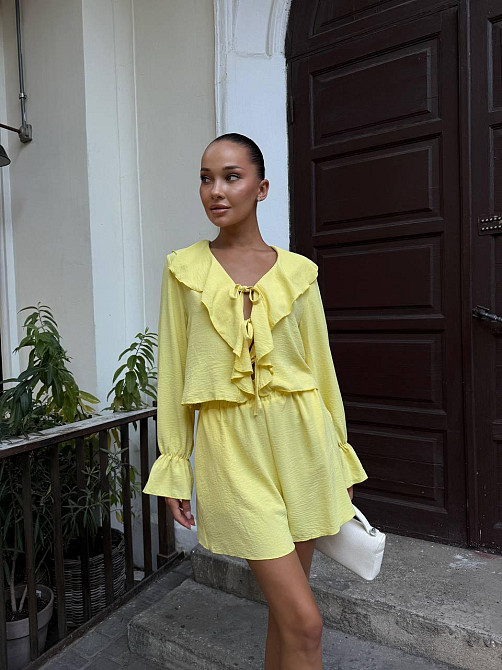 Жіночий трендовий літній костюм-двійка Жатка Жовтий, 42/44 Одеса - фото 7