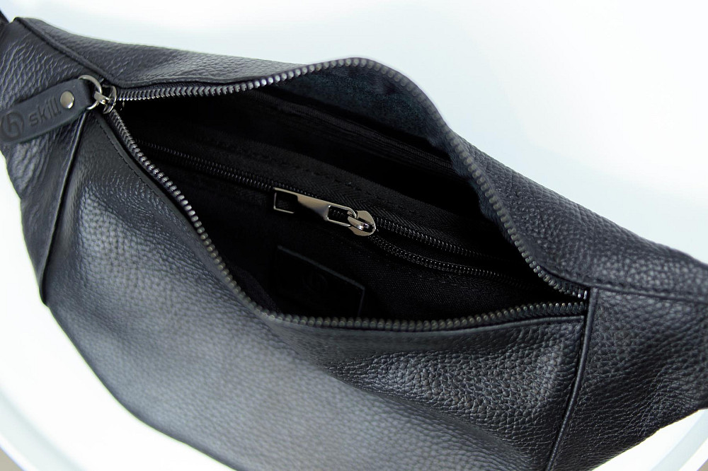 Бананка із натуральної шкіри, шкіряна сумка на пояс SKILL Lodka (Чорна) Суми - фото 8