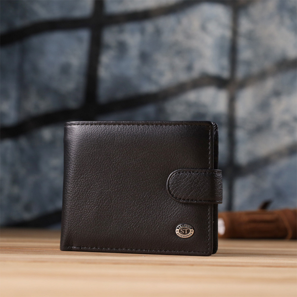 Классический мужской бумажник горизонтального формата из натуральной кожи ST Leather 23094 Черный Киев - изображение 3