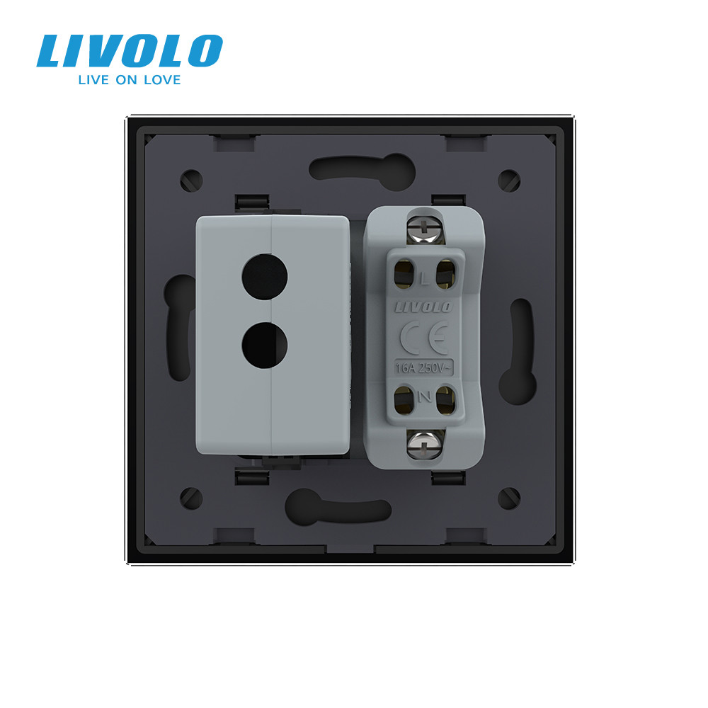 Розетка універсальна з USB розеткою LIVOLO чорна матова скло Коломия - фото 4
