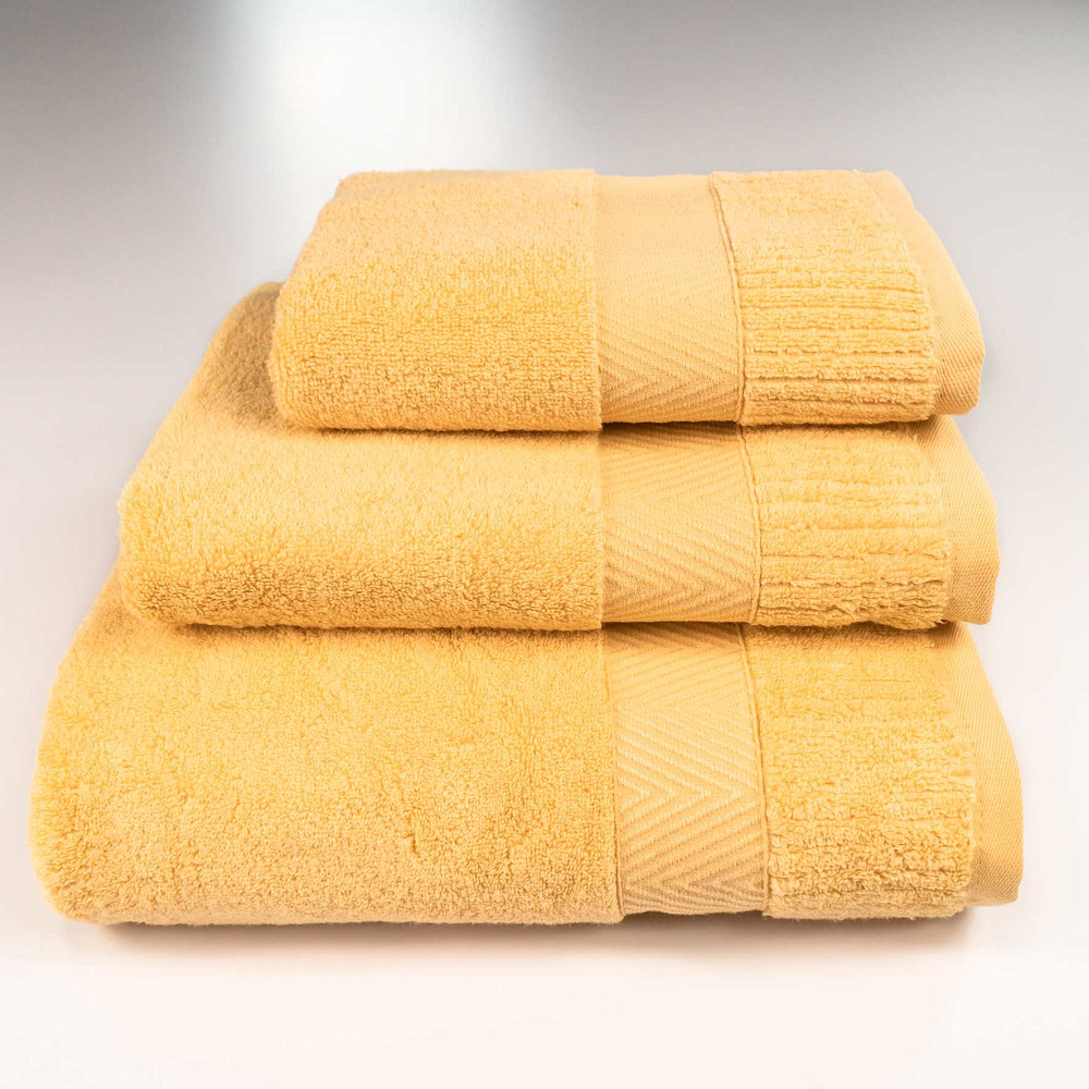 Комплект махрових рушників Зеро Твіст Бордюр 3шт 40x70см, 50x90см, 70x140см 550г/м2 (Жовтий) Суми - фото 1