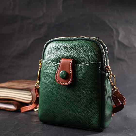 Невелика сумка трапеція для жінок з натуральної шкіри Vintage 22268 Зелена Київ