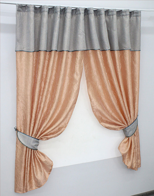Кухонные шторы VR-Textil № 073к с ламбрекеном и подхватами персиковый со светло-серым 270х170 см (52-0142) Киев - изображение 2