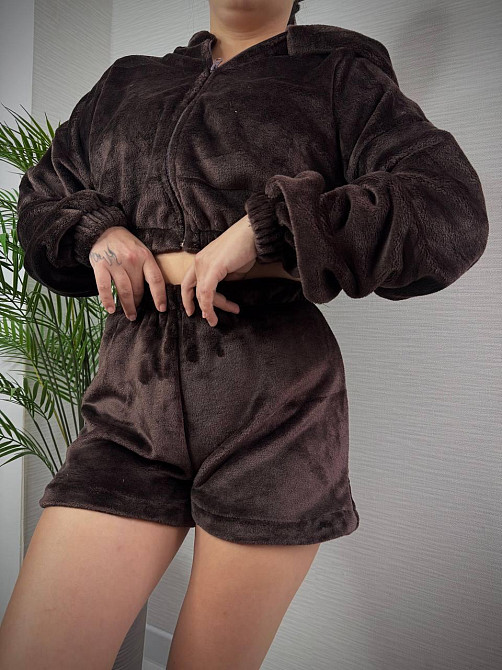 Женская теплая повседневная махровая пижама плотная двухсторонняя махра Шоколад Одесса - изображение 9