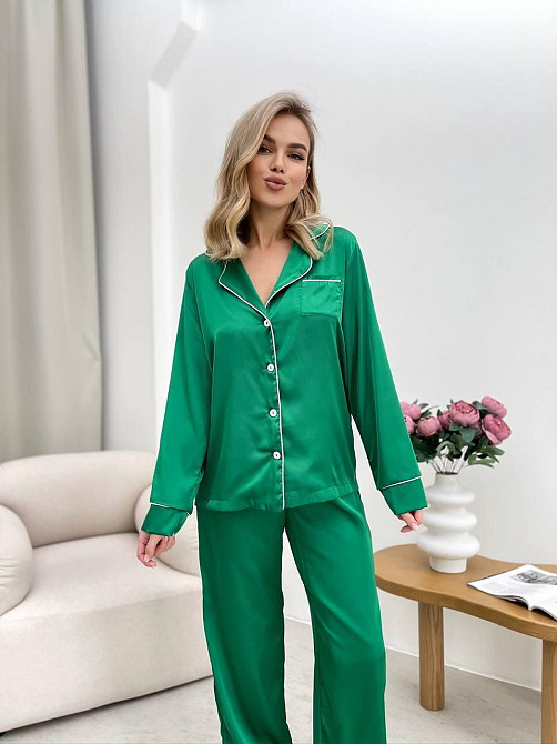 Женская стильная пижама двойка: рубашка и брюки из шелка Армани. Трава, 42/44 Одесса - изображение 3