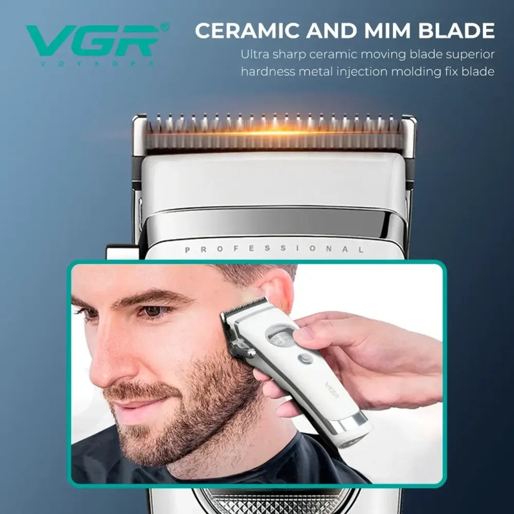 Машинка для стрижки VGR V-880C WHITE акумуляторна 11 насадок LED дисплей док-станція Одеса - фото 8