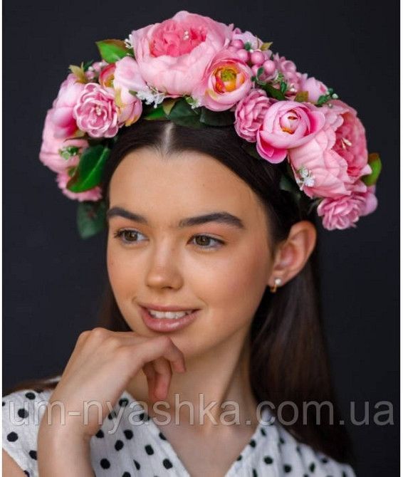 Ободок обруч з квітами "Піони великий рожевий" Кривий Ріг - фото 2
