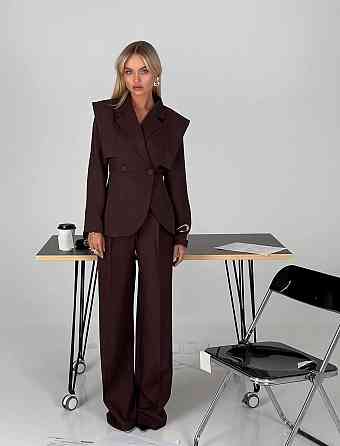 Жіночий стильний костюм для штанів: піджак і штани костюмка Шоколадний, 50/52 Одеса