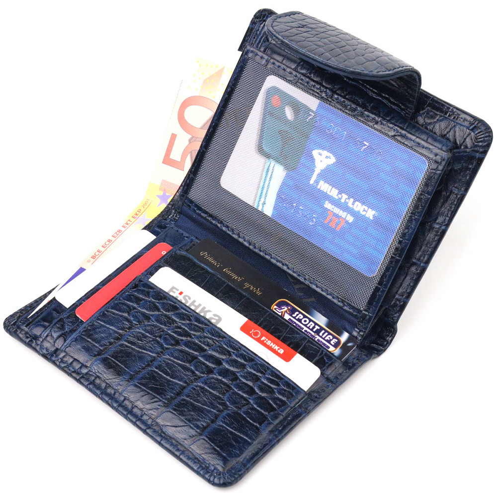 Практичный вертикальный женский кошелек из натуральной кожи с тиснением под крокодила Синий (CANPELLINI) Киев - изображение 10