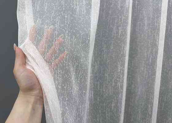 Тюль лен с вышивкой цвет молочный с серым 1620т Киев