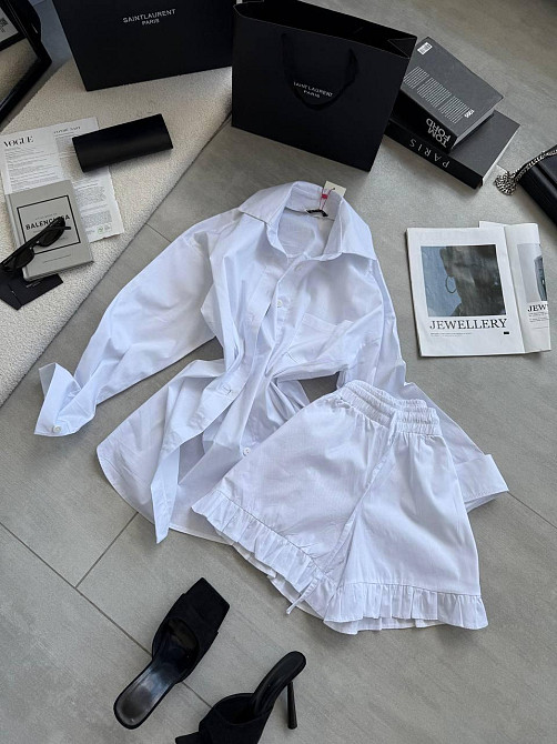 Жіночий літній костюм-двійка: сорочка та шорти котон Білий, 44/46 Одеса - фото 2