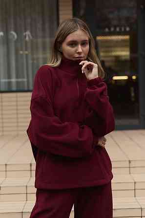 Жіночий теплий прогулянковий костюм-двійка двосторонній поліс фліс Бордо Одеса