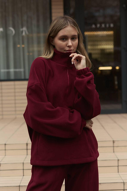 Жіночий теплий прогулянковий костюм-двійка двосторонній поліс фліс Бордо Одеса - фото 5