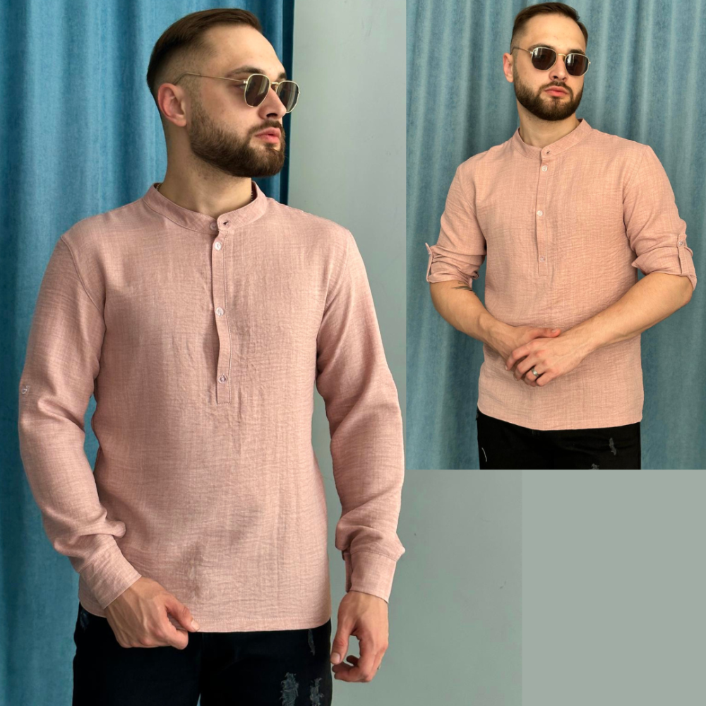 Мужская рубашка с Воротником и Длинным рукавом Стильная рубашка поло с манжетами розовая 3XL Одесса - изображение 1