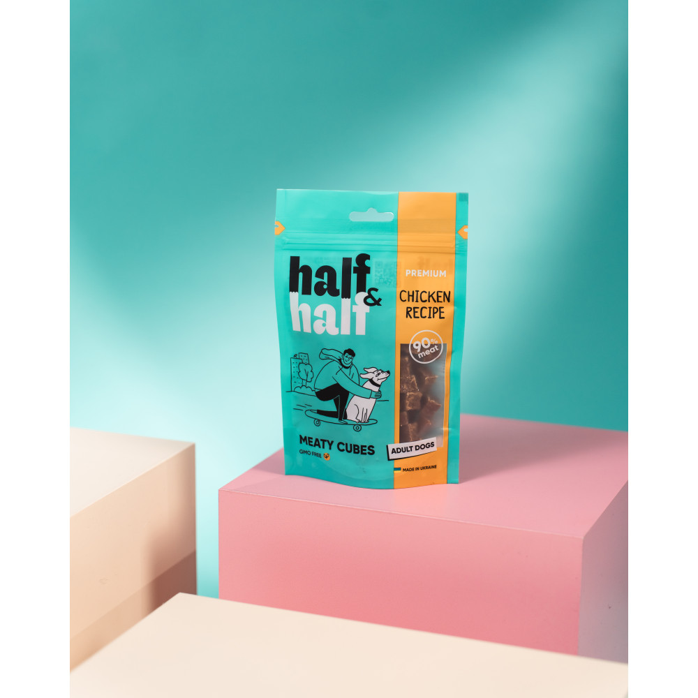Лакомства для собак Half&Half в форме мясных кубиков с курицей, 100 г Винница - изображение 4