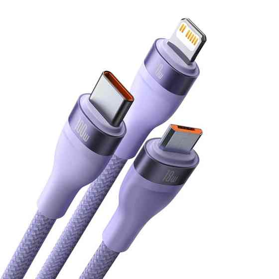 Кабель Baseus Flash Series II Two-for-three Charging Cable U+C to M+L+C 100W 1.2m Purple CASS030105 Одесса