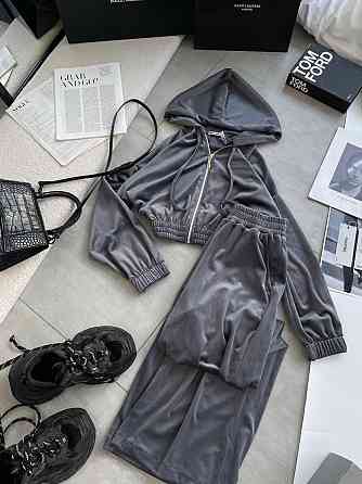 Женский прогулочный оверсайз костюм двойка: кофта и штаны турецкий велюр. Графит Одесса