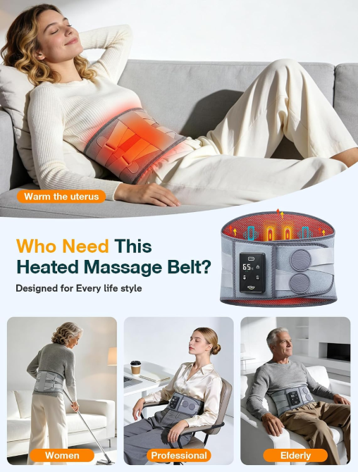Бездротовий масажний пояс для спини та попереку ALLJOY з підігрівом, 3 температури, 5 режимів вібрації, акумулятор 5000 мАг Київ - фото 10