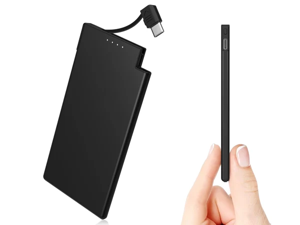 Повербанк Auskang Slim 5000 мА·ч со встроенным кабелем USB Type-C, ультратонкий, LED-индикатор Киев - изображение 2