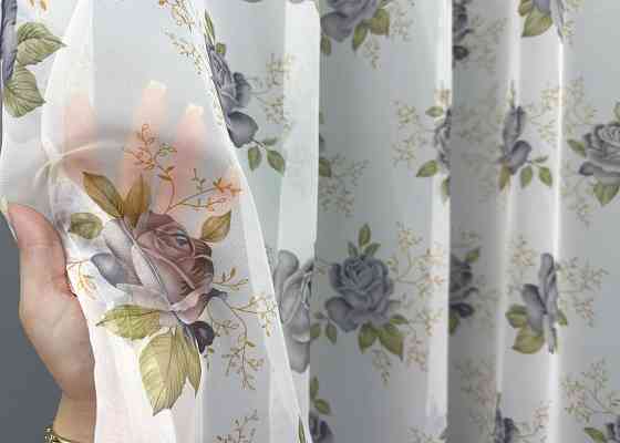 Тюль VR-Textil 1801т Шифон с принтом Белый с серым 300х270 см (40-099) Киев