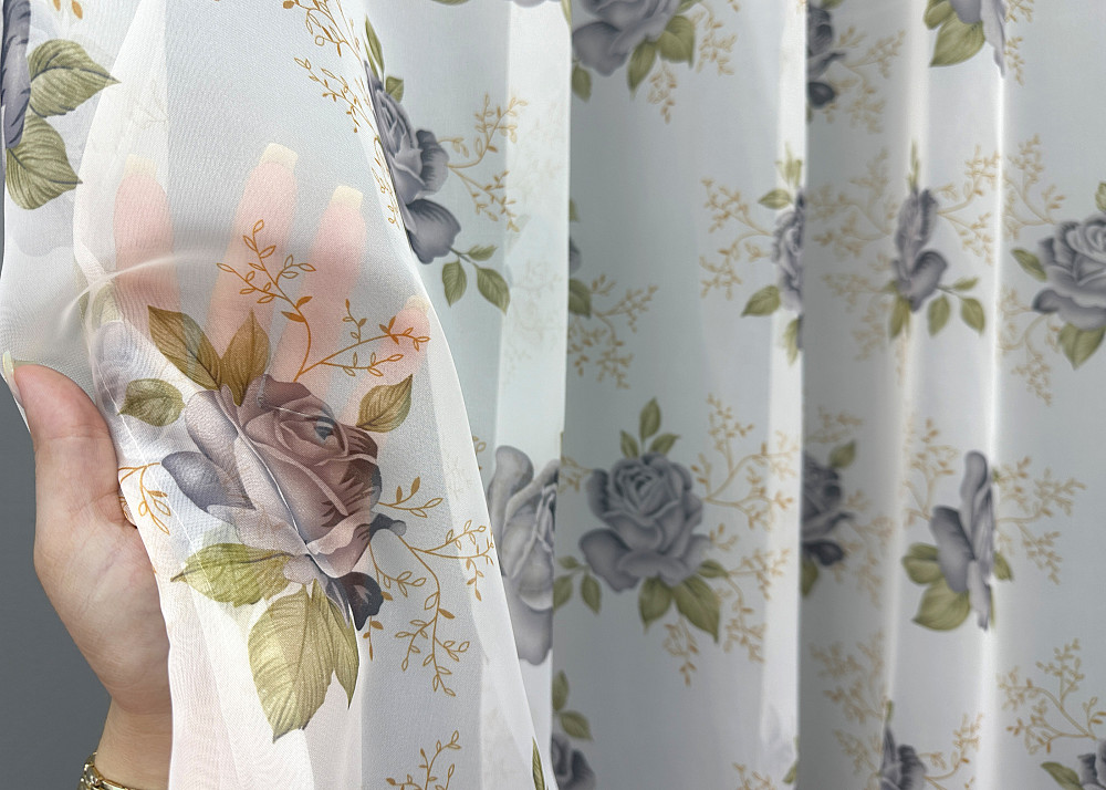 Тюль VR-Textil 1801т Шифон з принтом Білий з сірим 300х270 см (40-099) Київ - фото 4