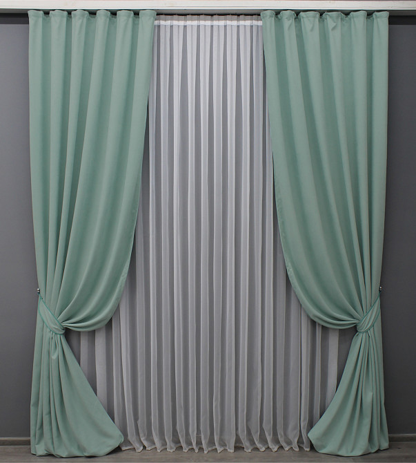 Комплект готовых штор VR-Textil Микровелюр Petek № 1508ш Мятный 150х290 см 2 шт (33-0383) Киев - изображение 2