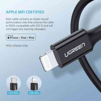 Дата кабель USB-C to Lightning 1.0m US1713A Nickel Plating ABS Shell Black Ugreen (60751) Винница