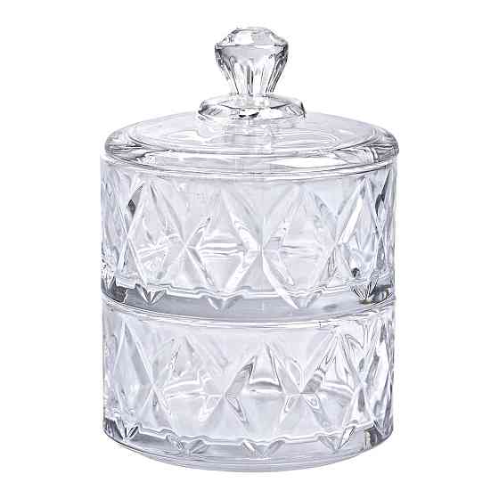 Yiwu Цукерниця скляна з кришкою Ø 10 см дворівнева HP-YH-79 Київ